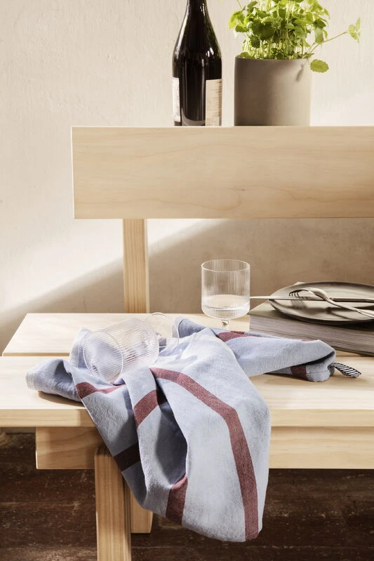ferm LIVING Hale tea towel, faded blue - burgundy